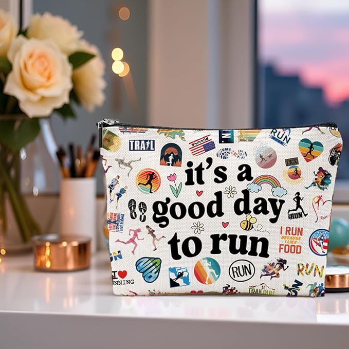 Running Gifts Makeup Bag for Women, Marathon Runner Zipper Pouch, It's a Good Day to Run Cosmetic Bag, Marathon Lovers Sports Accessory Travel Toiletry Organizer