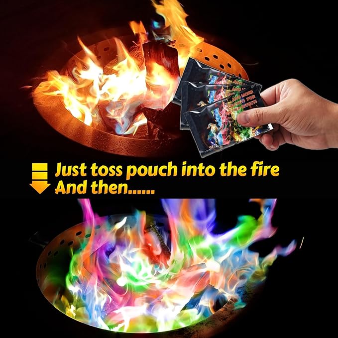 HGD (6 Pack) Magic Campfire Fire Color Changing Packets for Fire Pit, Indoor/Outdoor Fireplace, Bonfire - Rainbow Magical Flame, Camping Accessory, Compatible with Wood