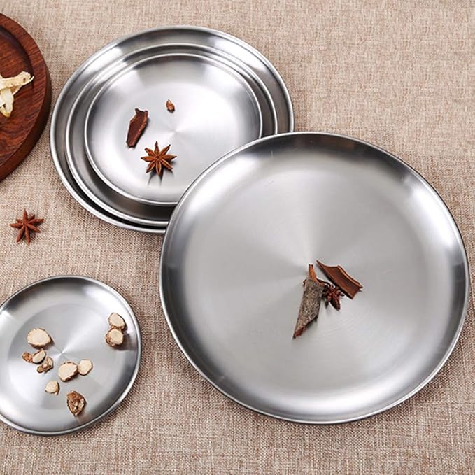 Stainless Steel Plates 2 Set Metal Dinner Dishes 10 Inch Reusable Dinner Plates Great for Picnic,Outdoor Camping,BBQ plate,Steak plate,Shatterproof Dishwasher Safe