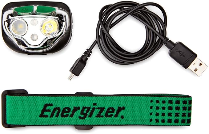 Energizer Vision LED Rechargeable Headlamp, Water Resistant Bright LED Headlamp for Outdoors, Camping Gear and Hurricane Supplies, Includes USB Charging Cable, Pack of 1
