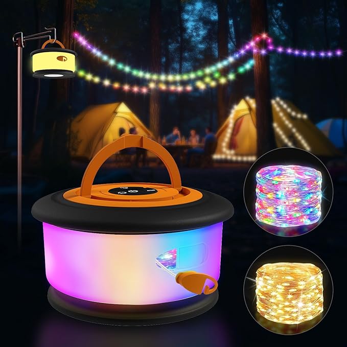 Zocelight Camping String Lights,2 in 1 Upgraded 32.8FT Rechargeable Tent Lights String with 19 Lighting Modes,Quick Storage，Portable LED Lamp for Bedroom Yard Decor Christmas Camping Essentials