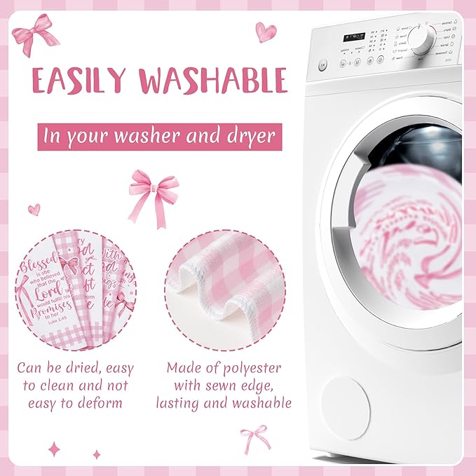 R HORSE Pink Bow Kitchen Dish Towels - 5Pcs Bible Verse Bow Absorbent Hand Towels, Religious Christian Pink Kitchen Dishcloths for Women Girls Bathroom Housewarming Religious Gifts Home Decor