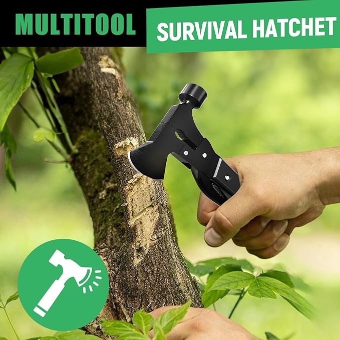 15-in-1 Multitool Axe Hatchet, Birthday Gifts for Men, Essential for Camping, Hiking, Cool Gadget, Gifts for Men. Women, Dad, Him, Husband, Father, Mechanic, Boyfriend, Black