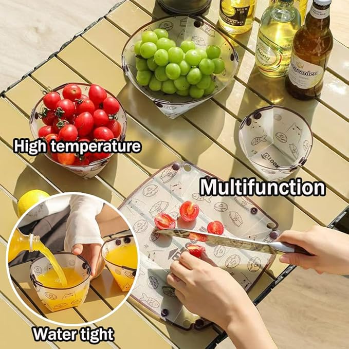 MIUPOO Collapsible Bowl Plate Cup Set,Portable Mess Kit,Food Grade Material Free Folding Plate for Lunch Family Picnic,Collapsible Set of 12, 3 Sizes.