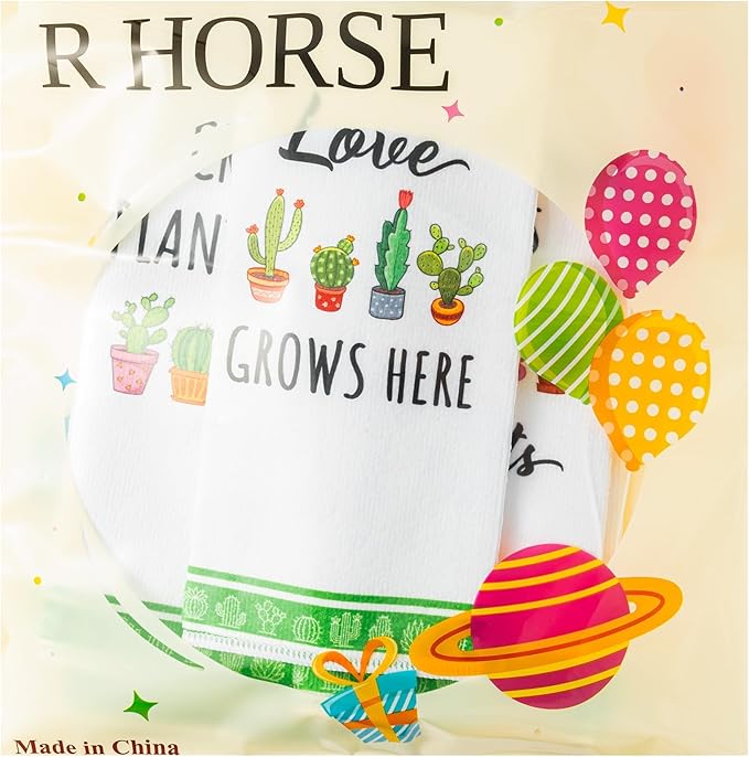 R HORSE 5Pcs Funny Kitchen Towels - Succulent Cactus Plant Kitchen Dishcloth Green Theme Absorbent Cleaning Dishcloth Bar Hilarious Hand Towel Gift for Housewarming Plant Lover Lady Women