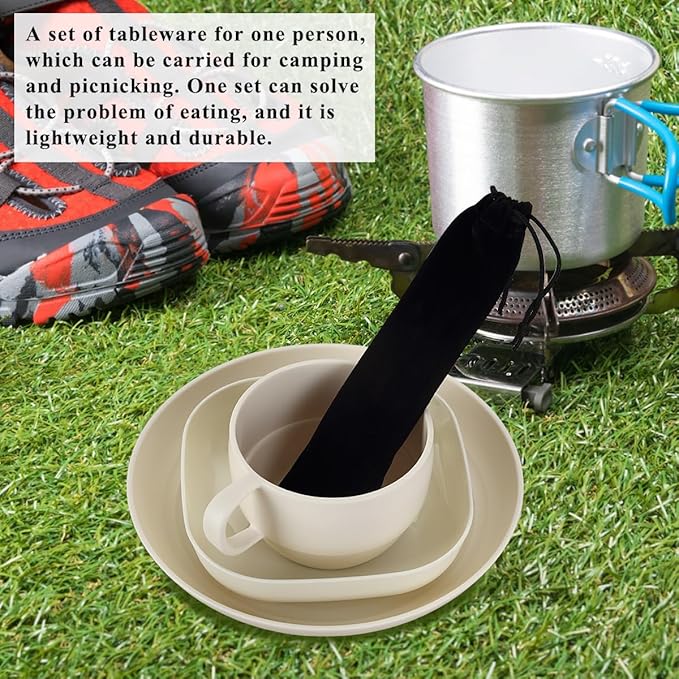 Camping Utensils Set, ReaNea Camping Plates and Bowls Set with Coffee Mug, Travel Cutlery Set Include Spoon, Fork, Knife for Home, Poolside, Outdoor, Picnic, Camp