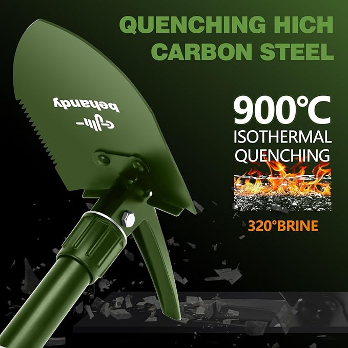 18.5" Folding Shovel, Tri-Fold Collapsible Shovel for Car, Camping Shovel, Military Entrenching Tool for Gardening, Camping, Digging Dirt, Sand, Snow, Off Road, Portable Car Emergency kit