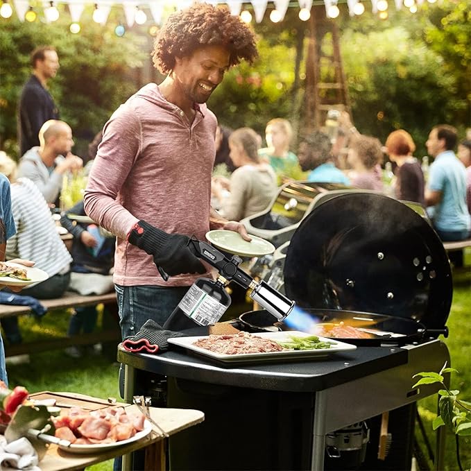Sondiko Powerful Grill & Cooking Propane Torch L8010, Sous Vide, Welding Torch, Adjustable Wood Torch Burner for Searing Steak, BBQ, Campfire Starter(Black, Grey) Propane Tank Not Included