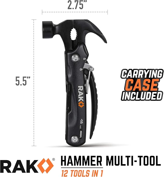 RAK Hammer Multitool BirthdayGifts for Men - Cool Unique Gifts Who Have Everything - Compact DIY Survival Multi Tool - Backpacking & Camping Accessories - Gadget Gifts
