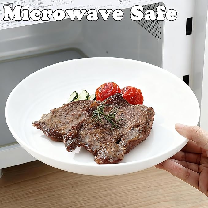 Wheat Straw Plates, Unbreakable Dinner Plates Set of 4, 7.8 Inch Plastic Plates Reusable, Dishwasher & Microwave Safe, Lightweight Salad Plates for Camping/Kitchen (White)