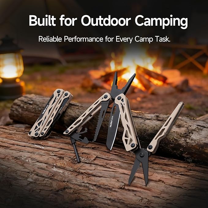 NexTool Camper CP10 Multitool，12-in-1 Multi tool with Scissors, Fire Starter, Tent Stake Puller, Locking Knife & Saw – EDC Gear for Outdoor, Hiking, Backpacking，Gifts for Men