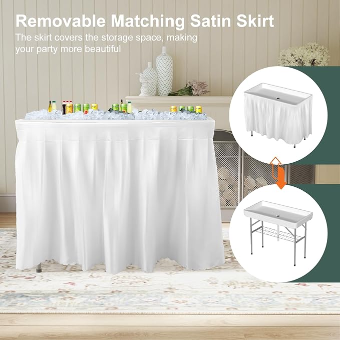 4 Foot Ice Cooler Table, Outdoor Cooler Table with Removable Matching Skirt and Shelf, Folding Ice Tables for Party, BBQ, Camping, Picnic, Fishing Cleaning Tables