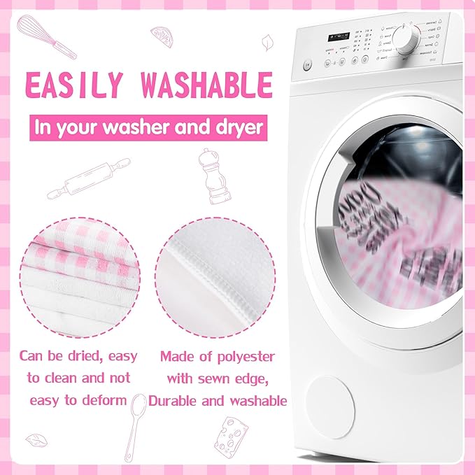 R HORSE Cute Pink Kitchen Towel Set 5Pcs Pink Check Kitchen Dishcloth Absorbent Funny Cleaning Dishcloth Bar Hand Towel Kitchen Holiday Decorations Gift for Hostess Mom Women Housewarming
