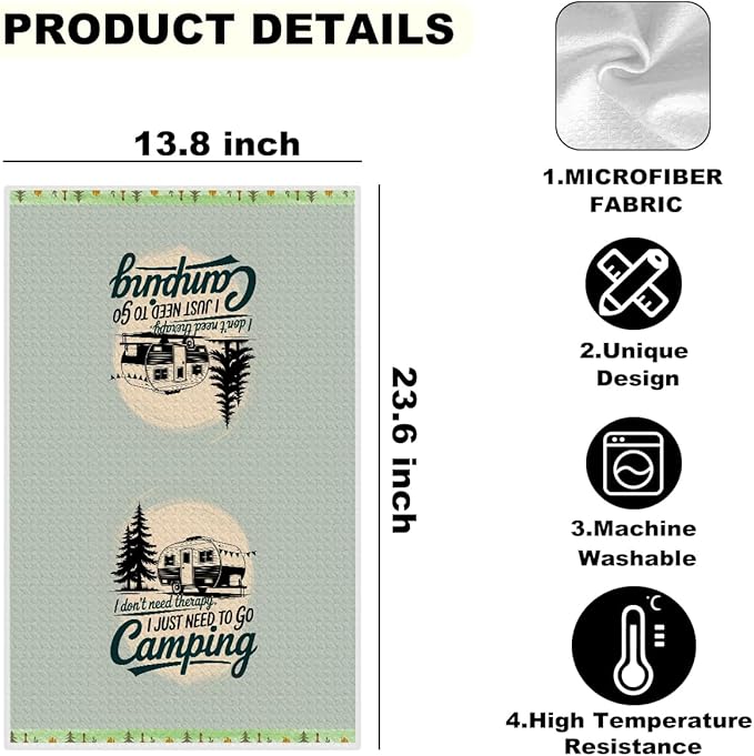 2PCS Camping Kitchen Towels, Go Camping Kitchen Decor, Housewarming Farmhouse Gifts for Women RV Campers, Camper Accessories for Inside, Camper Dish Tea Towels