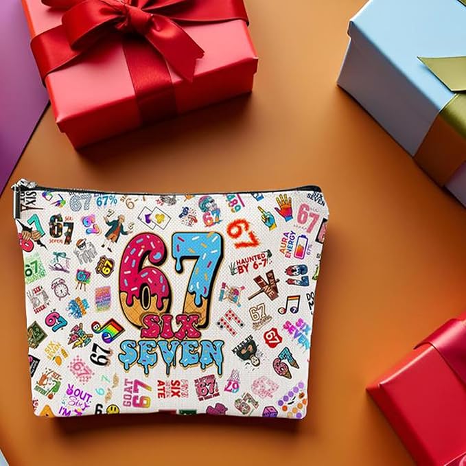 Six Seven Gifts for Women Makeup Bag, Funny 6 7 Cosmetic Bag & Travel Toiletry Pouch, Viral Meme Gifts, Cute Makeup Pouch for Party Favors & Unique Birthday Gifts