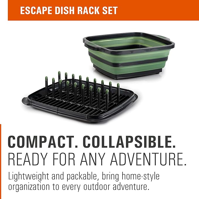 GSI Outdoors Escape Dish Rack Set, Collapsible Travel Camping Sink, Dish Drying Rack & Cutting Kit