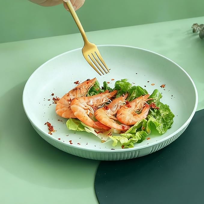 Dinner Plates Set of 4, 7.8 Inch Plastic Plates Reusable, Wheat Straw Plates, Dishwasher & Microwave Safe, Lightweight Salad Plates for Camping/Kitchen