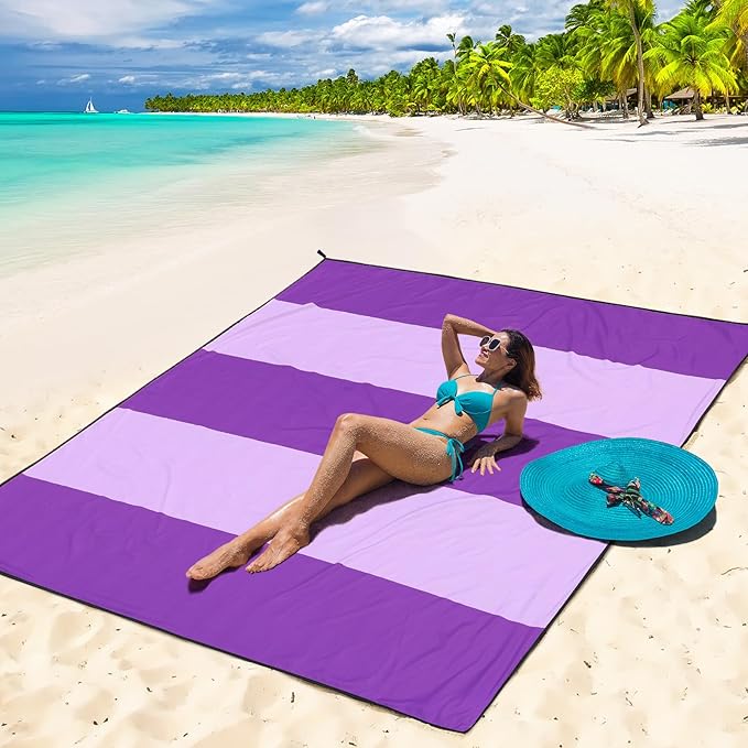 WIWIGO Beach Blanket Waterproof Sandproof Beach Mat 79" X 83"/10'x9'for 2-8 Adults Quick Drying Outdoor Picnic Mat Beach Accessories for Travel, Camping, Hiking