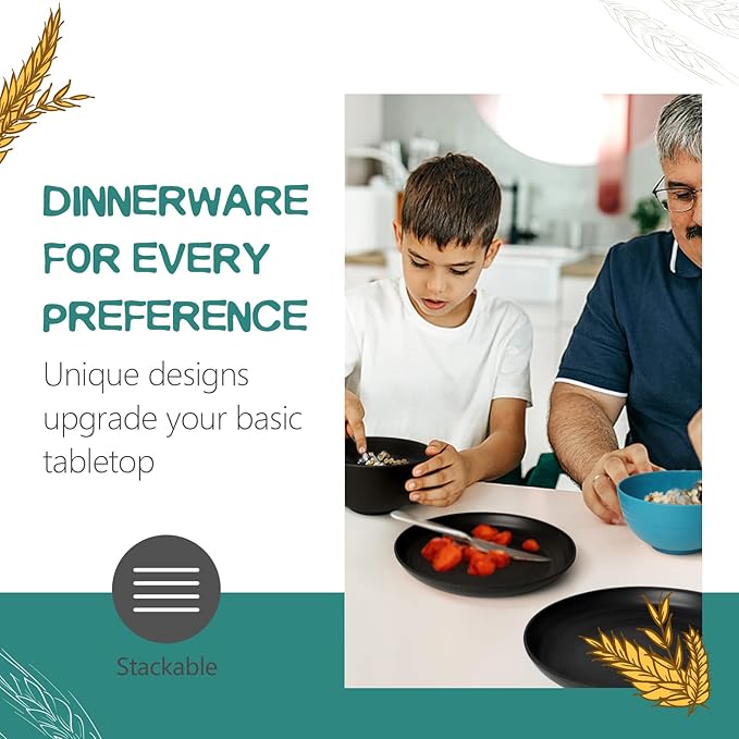 Teivio 16-Piece Kitchen Plastic Wheat Straw Dinnerware Set, Service for 4, Dinner Plates, Dessert Plate, Cereal Bowls, Cups, Unbreakable Plastic Outdoor Camping Dishes, Coastal Multicolor