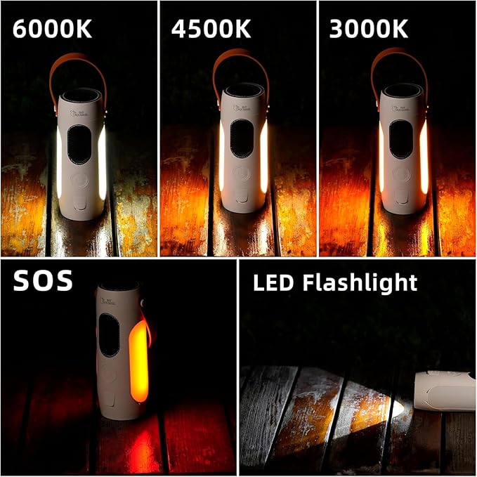 Foldable Camping Light Rechargeable Lantern with 2 Bluetooth Speakers,10000mAh Power Bank,Portable Flashlight with Removable Hook,IP54 Waterproof,1000LM,5 Modes for Camping, Hiking, Fishing,Emergency