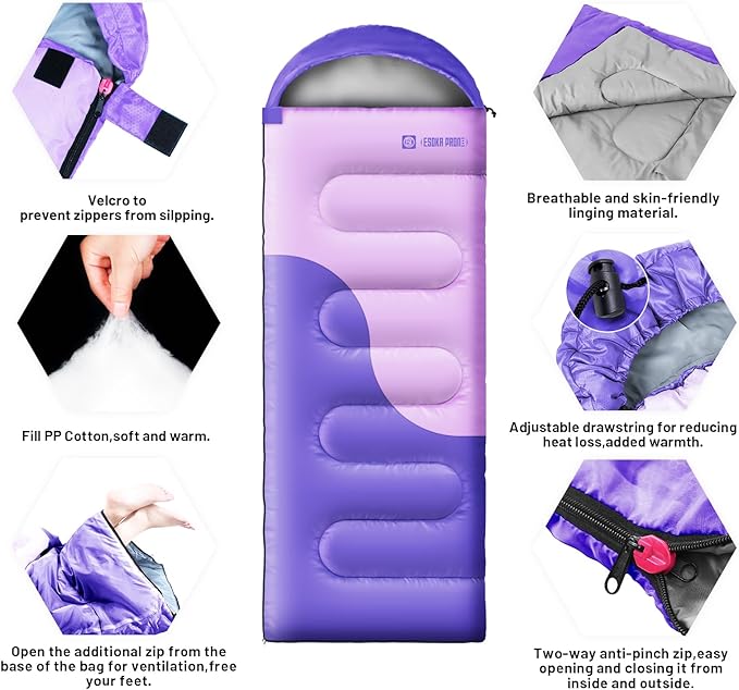 Sleeping Bags for Adults&Kids,Lightweight Waterproof Warm Weather Sleeping Bag,Compact Portable Sleeping Bag for Camping,Essentials Gear for Camping Hiking Outdoor Travel