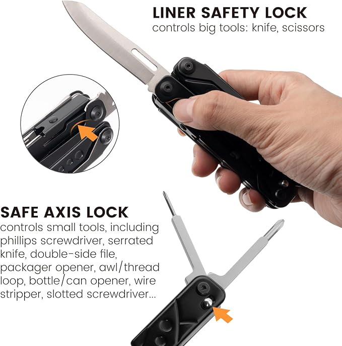 PERWIN Multitool, 20-in-1 Stainless Steel Multi Tools Pliers with Nylon Sheath, Safe Locking, Professional Multi-Tool for Survival, Camping and Hunting, Black