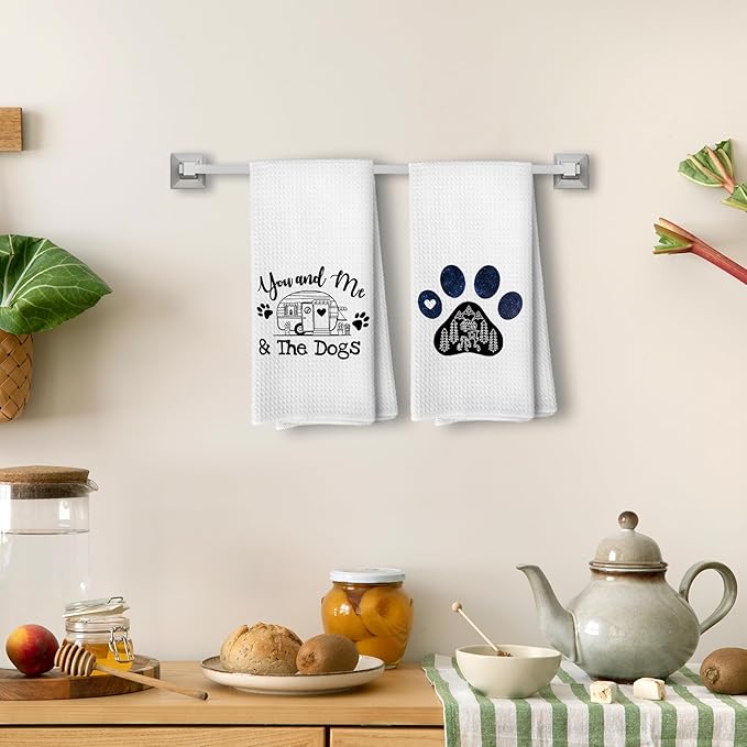 White You and Me and The Dogs Camping Kitchen Towels, Dog Kitchen Towels, RV Campsite Decor, Camping Supplies for RV Campers Campers Lovers Women Men 16x24 in Set of 2