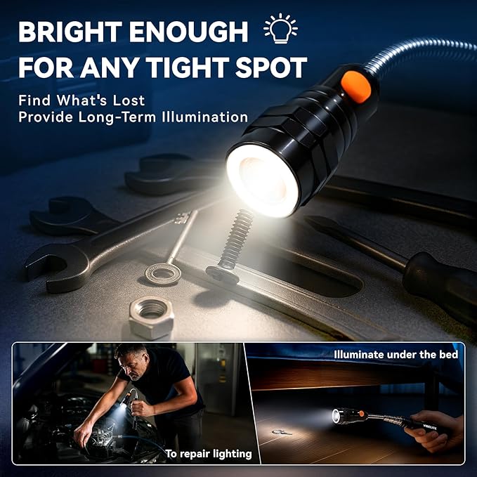 VIBELITE Extendable Magnetic Flashlight with Telescoping Magnet Pickup Tool-Cool Gadget Gifts for Men, Women, Him, Teen Boys, Husband, Dad, Father, Mechanic, Birthday Gifts for Men, Black