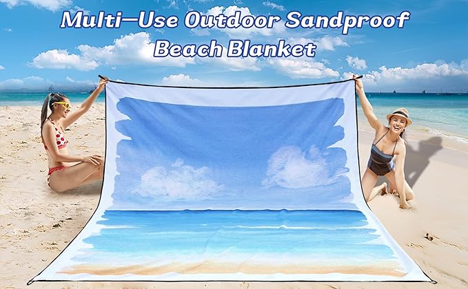 WIWIGO Beach Blanket Waterproof Sandproof Beach Mat 79" X 83"/10'x9'for 2-8 Adults Quick Drying Outdoor Picnic Mat Beach Accessories for Travel, Camping, Hiking