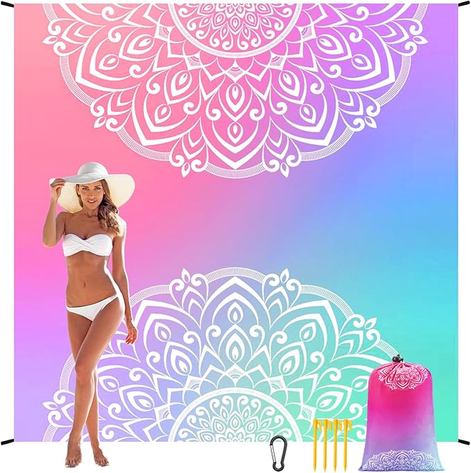 WIWIGO Beach Blanket Waterproof Sandproof Beach Mat 79" X 83"/10'x9'for 2-8 Adults Quick Drying Outdoor Picnic Mat Beach Accessories for Travel, Camping, Hiking