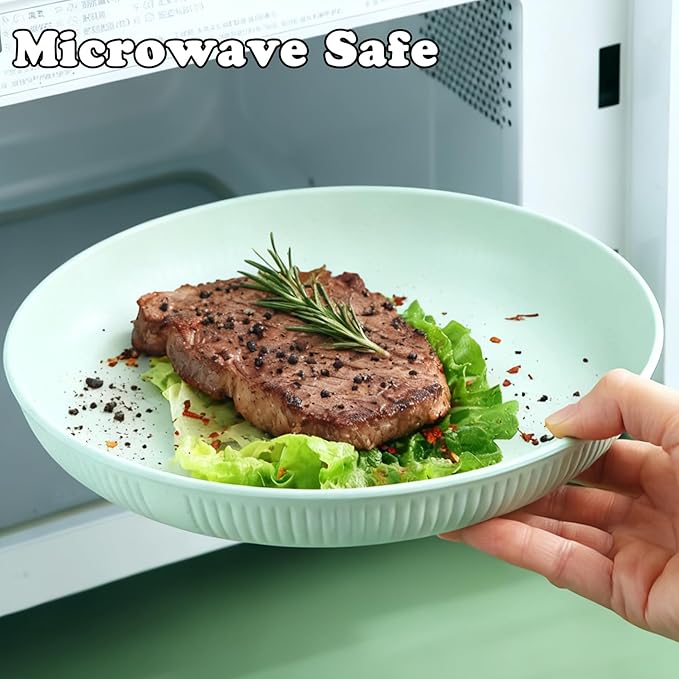 Dinner Plates Set of 4, 7.8 Inch Plastic Plates Reusable, Wheat Straw Plates, Dishwasher & Microwave Safe, Lightweight Salad Plates for Camping/Kitchen