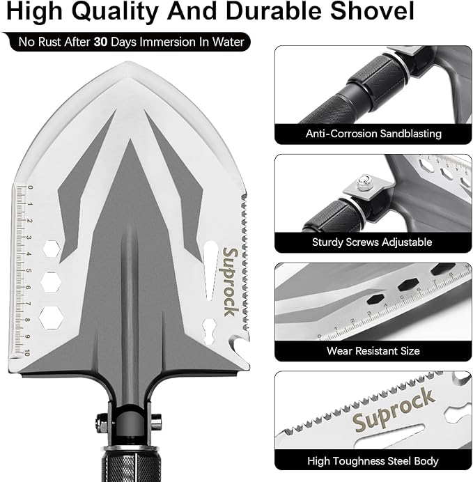 Survival Shovel High Carbon Steel Tactical Shovel Axe Folding Entrenching Tool Camping Hiking Shovel Carrying Pouch Car Emergency Survival Gear