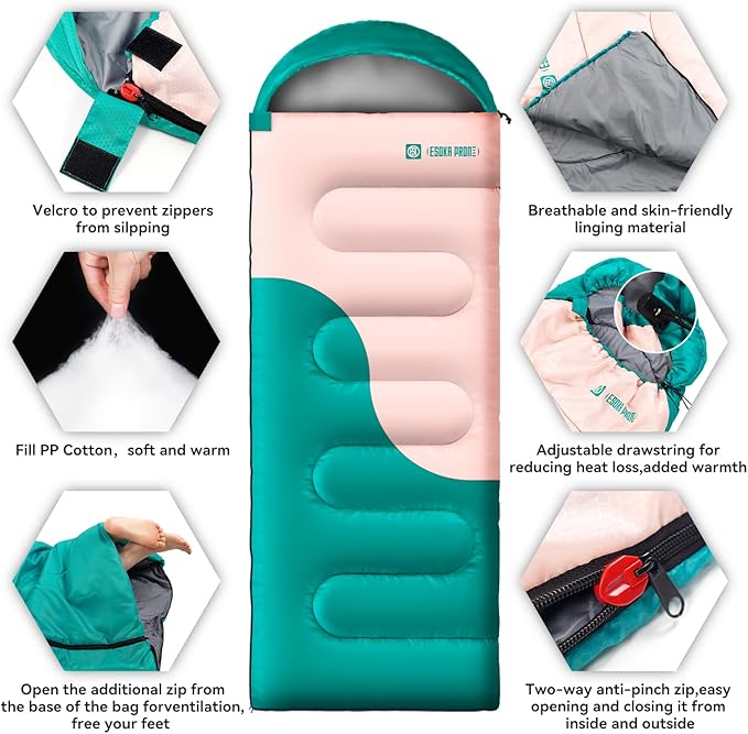 Sleeping Bags for Adults&Kids,Lightweight Waterproof Warm Weather Sleeping Bag,Compact Portable Sleeping Bag for Camping,Essentials Gear for Camping Hiking Outdoor Travel