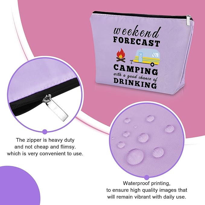 Sazuwu Happy Camper Gifts for Couples Purple Makeup Bag Camping Themed Gifts for Adults Camper Accessories for Travel Trailers Cosmetic Bag Travel Toiletry Bag Birthday Christmas Graduation Gift