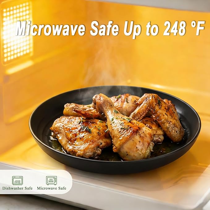 Dinner Plates 9 Inch, Wheat Straw Plates Set of 8, Alternatives to Plastic Plates Rusable, Unbreakable Serving Dishes, Microwave Safe Salad Plates for Breakfast, Lunch, Dinner - Black