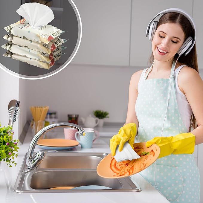 Threlaco 3/7 Pack Camping Dish Wipes Travel Dish Soap Cruise Cleaning Essentials 60/140 Count Mini Cleaning Soap Travel Size Portable Camping Personal Care Products