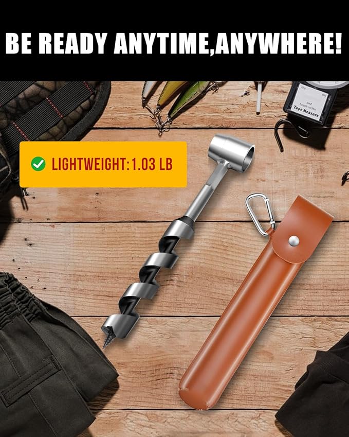 Upgrade Bushcraft Tools, 1 X 10'' Hand Auger Wood Drill, Sharper Settlers Wrench for Easy Drilling, Protable Scotch Eye Auger, Outdoor Survival Gear for Camping Backpacking Hiking