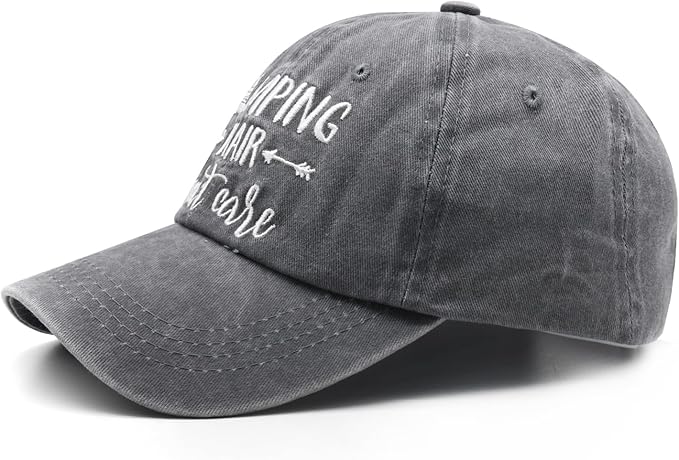 Waldeal Embroidered Camping Hair Don't Care Hat Adjustable Washed Baseball Cap for Women Men