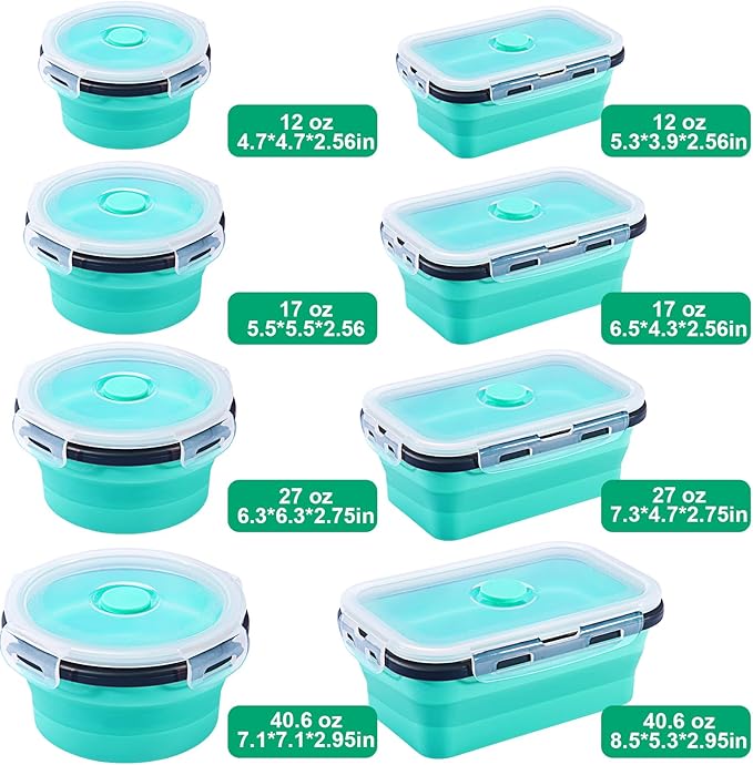 Sudaya 16 Pack Collapsible Food Storage Containers With Lids, Collapsible Storage Containers Sets Silicone Collapsible Bowls For Camping, RV Accessories, Travel Trailer Must