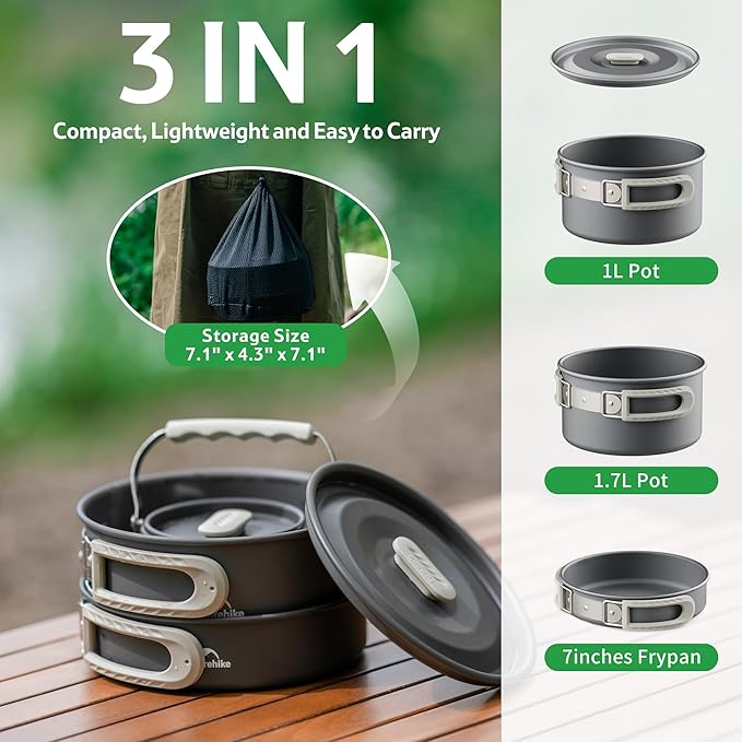 Naturehike Camping Cookware Set Mess Kit for Backpacking Gear, Camp Cooking Set, Camping Pots and Pans Set for Outdoor Backpacking Camping Hiking Picnic