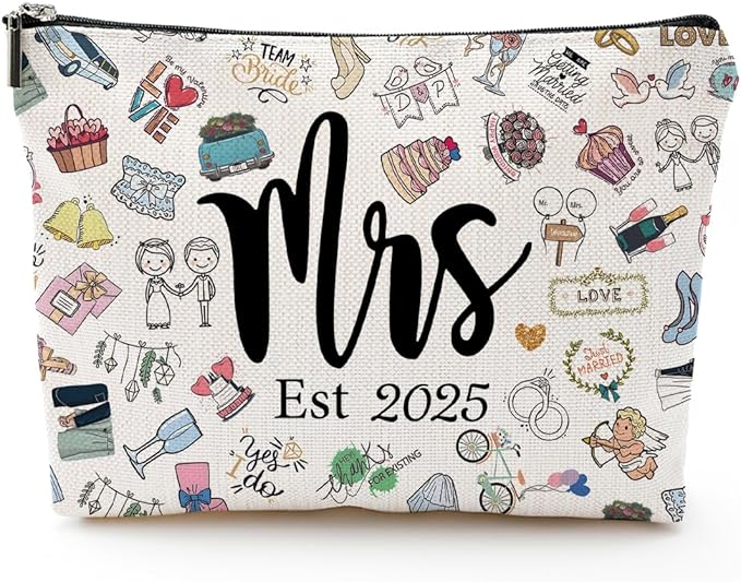 Bridal Shower Gifts for Women, Bachelorette Party Gifts, Wedding Gift, Linen Makeup Bag for Bride, LOVE Est 2025 Bachelorette Party & Engagement Gift