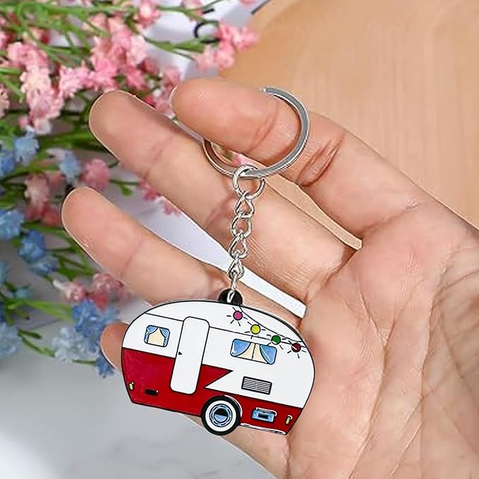 Camper Keychain, Upgraded Double-Side Metal Camping Key chain, Couples RV Accessories Set of 2 for Men Women