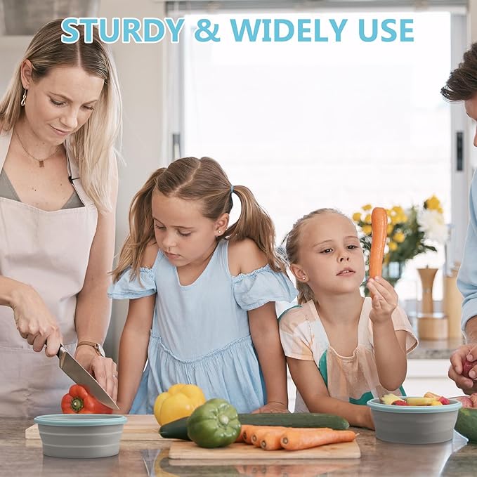 Suclain 4 Pcs Collapsible Bowls with Lids Silicone Camping Food Storage Container Expandable Folding Salad Lunch Box Travel Container for Hiking Camping