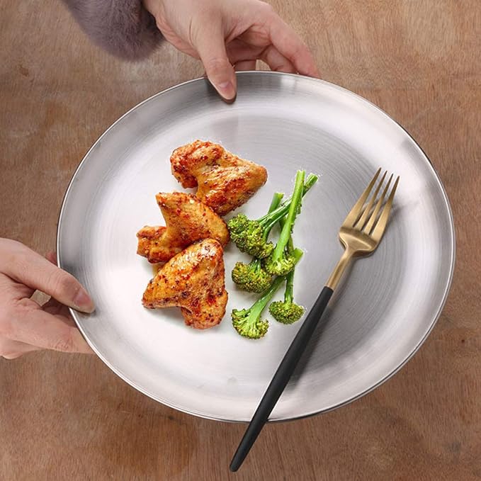 Stainless Steel Plates 2 Set Metal Dinner Dishes 9 Inch Unbreakable Dinner Plates Great for Snack,Nut,cake Picnic, Outdoor Camping Plate - Shatterproof Dishwasher Safe
