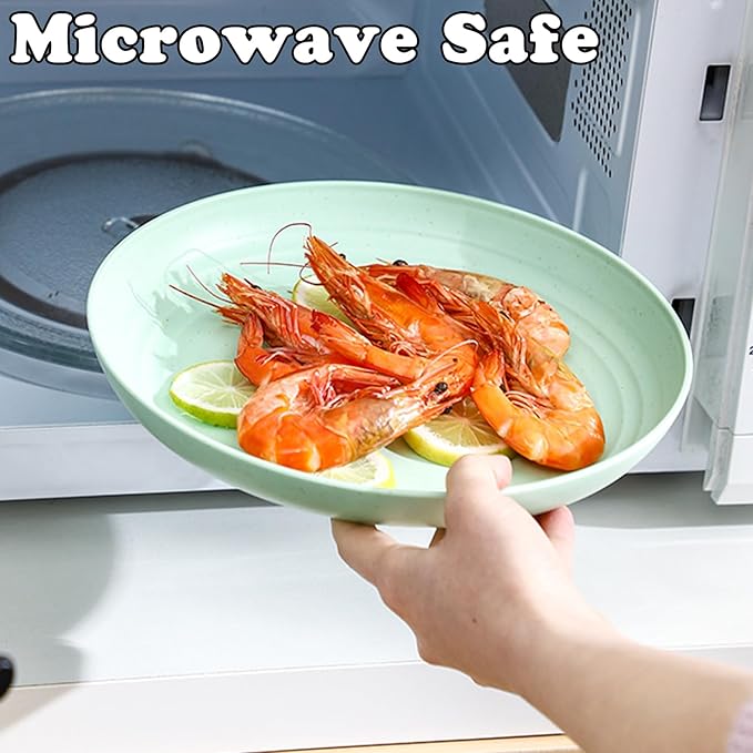 Wheat Straw Plates, Unbreakable Dinner Plates Set of 4, Plastic Plates Reusable, Dishwasher & Microwave Safe, Lightweight Salad Plates for Camping/Kitchen (Green)