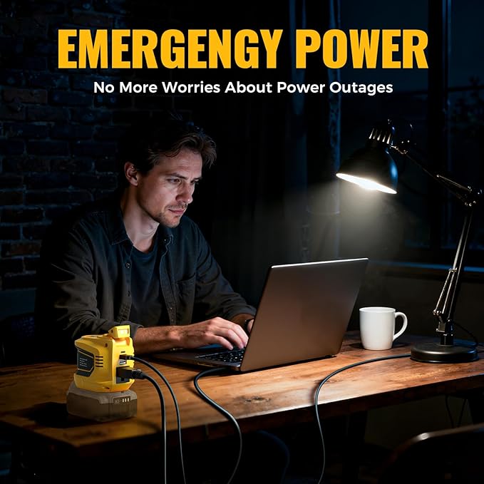 LIVOWALNY 200W-250W Power Inverter Compatible with DeWALT 20V Battery (Battery Not Included), DC 20V to AC 110V-120V Portable Power Inverter, 1 AC Outlet, 2 USB Ports & 1 Type-C Port, LED Work Light