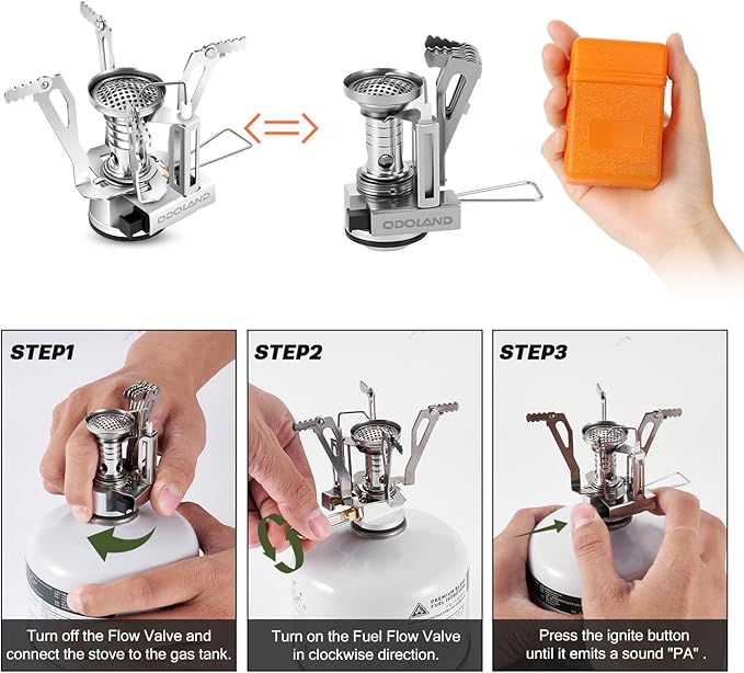 Odoland 16pcs Camping Cookware Set with Folding Camping Stove, Non-Stick Lightweight Pot Pan Kettle Set with Stainless Steel Cups Plates Forks Knives Spoons for Camping Backpacking Outdoor Picnic