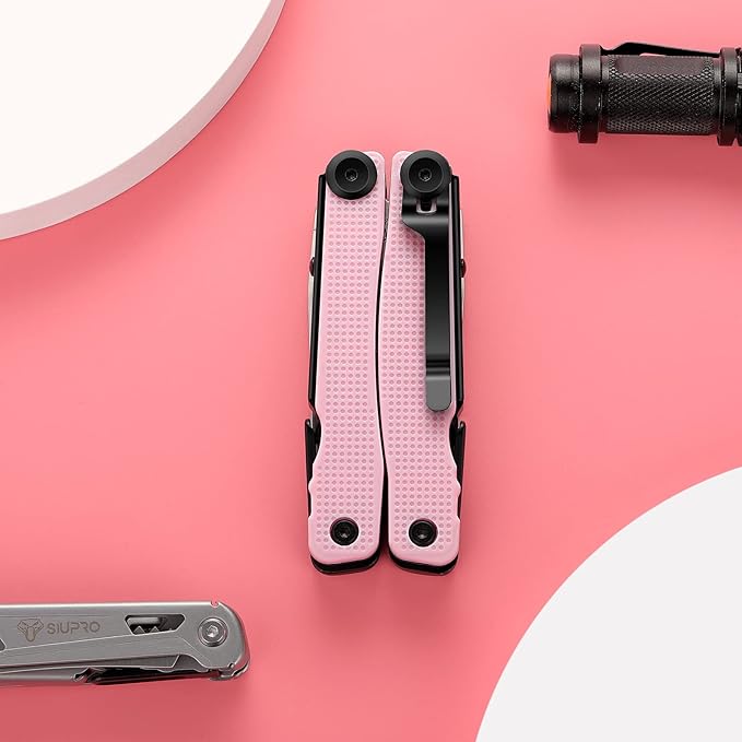 SIUPRO Multitool Pocket Knife for Men, Women, Tactical Multi Tool with Pliers, Saw, Screwdriver, All Self-Locking, Survival Gear With Clip and Pouch for Camping, Gifts Idea, Pink