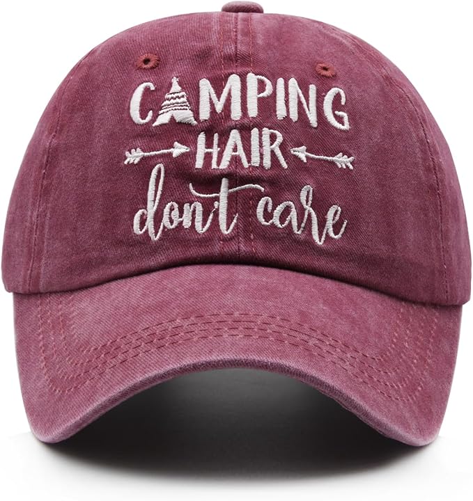 Waldeal Embroidered Camping Hair Don't Care Hat Adjustable Washed Baseball Cap for Women Men