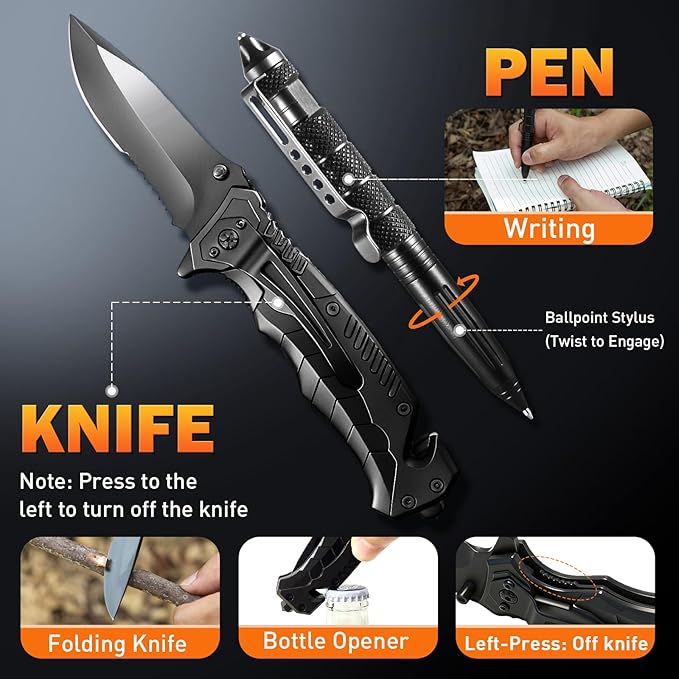 Survival Gear Kit for Men: 27-in-1 Complete Tools & Camping Accessories for Hiking, Fishing, Emergency | The for Husband, Dad, Boyfriend